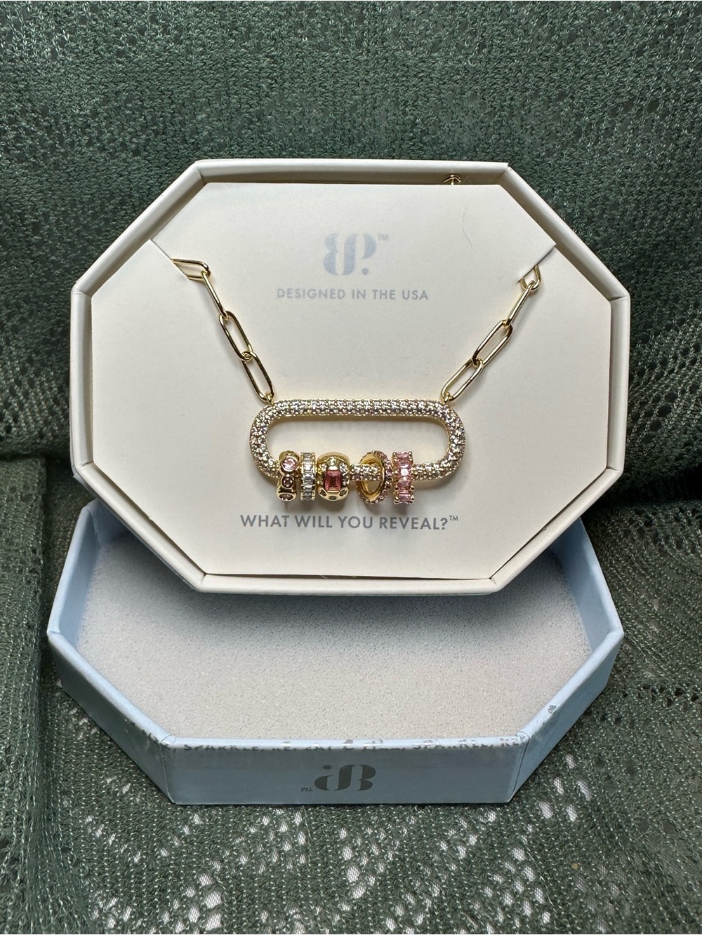 Bomb Party "Soft But Savage" NK64662 Pink Sapphire on Gold CARABINER Necklace
